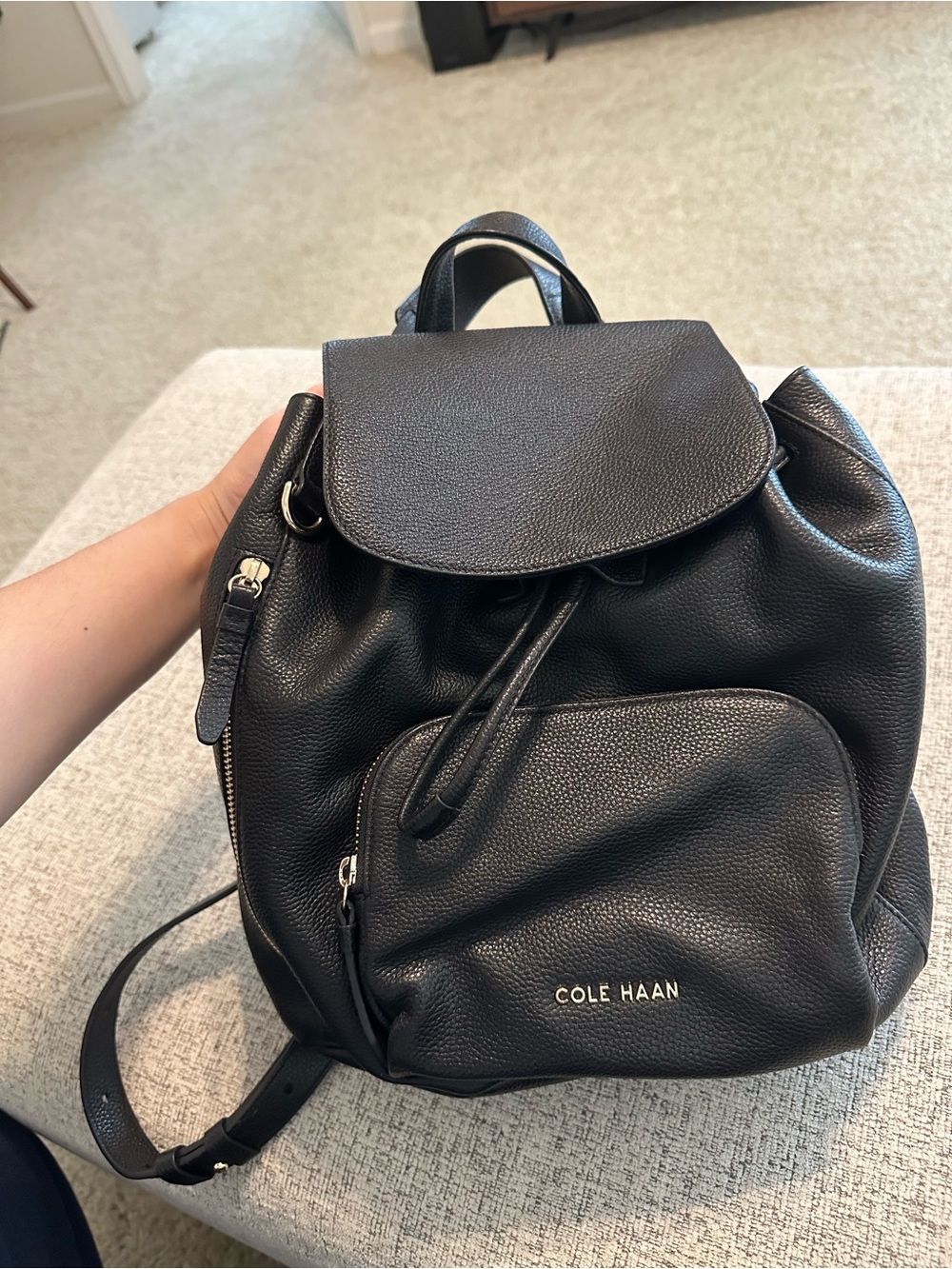 Cole Haan Black Pebbled Leather Backpack